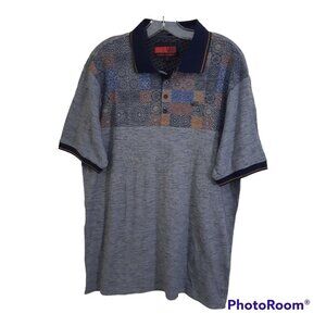 Vincent DAmerique Mens XL Cotton Polo Shirt Navy Blue Mixed Print Breathable
